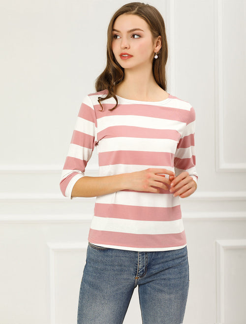 Boat Neck Stripe Slim T-Shirt