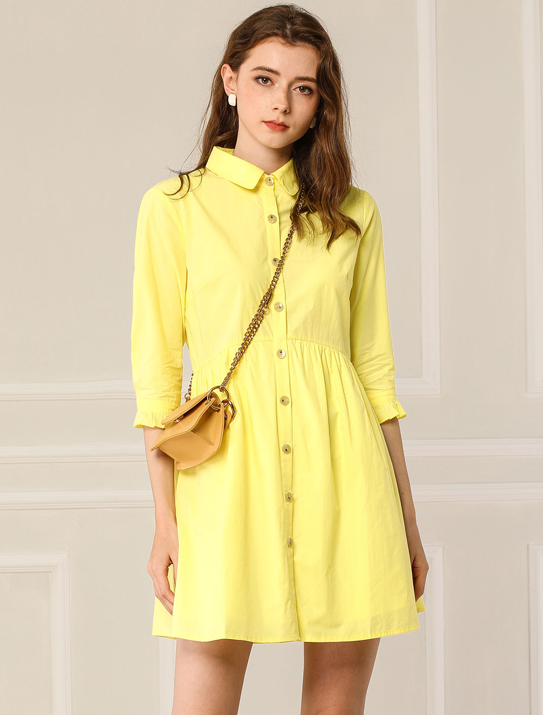 Point-Collar Ruched Dress