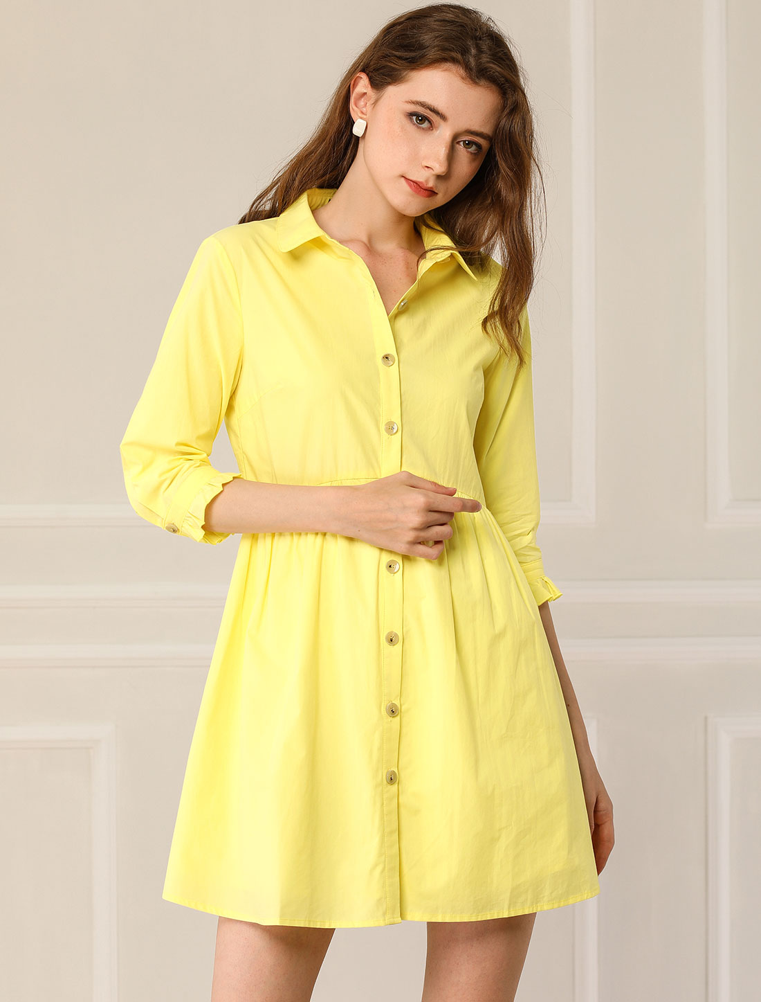 Point-Collar Ruched Dress