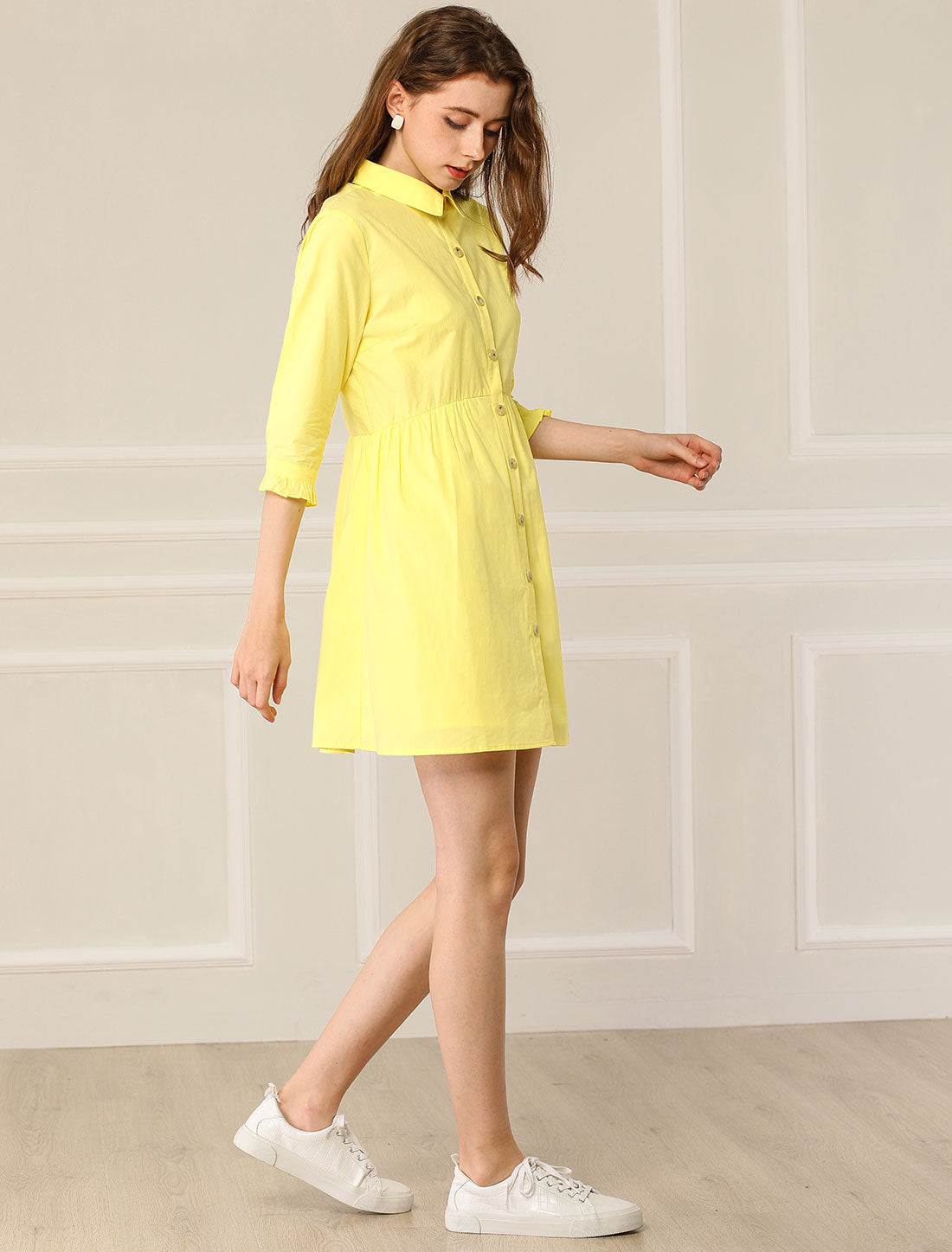 Point-Collar Ruched Dress