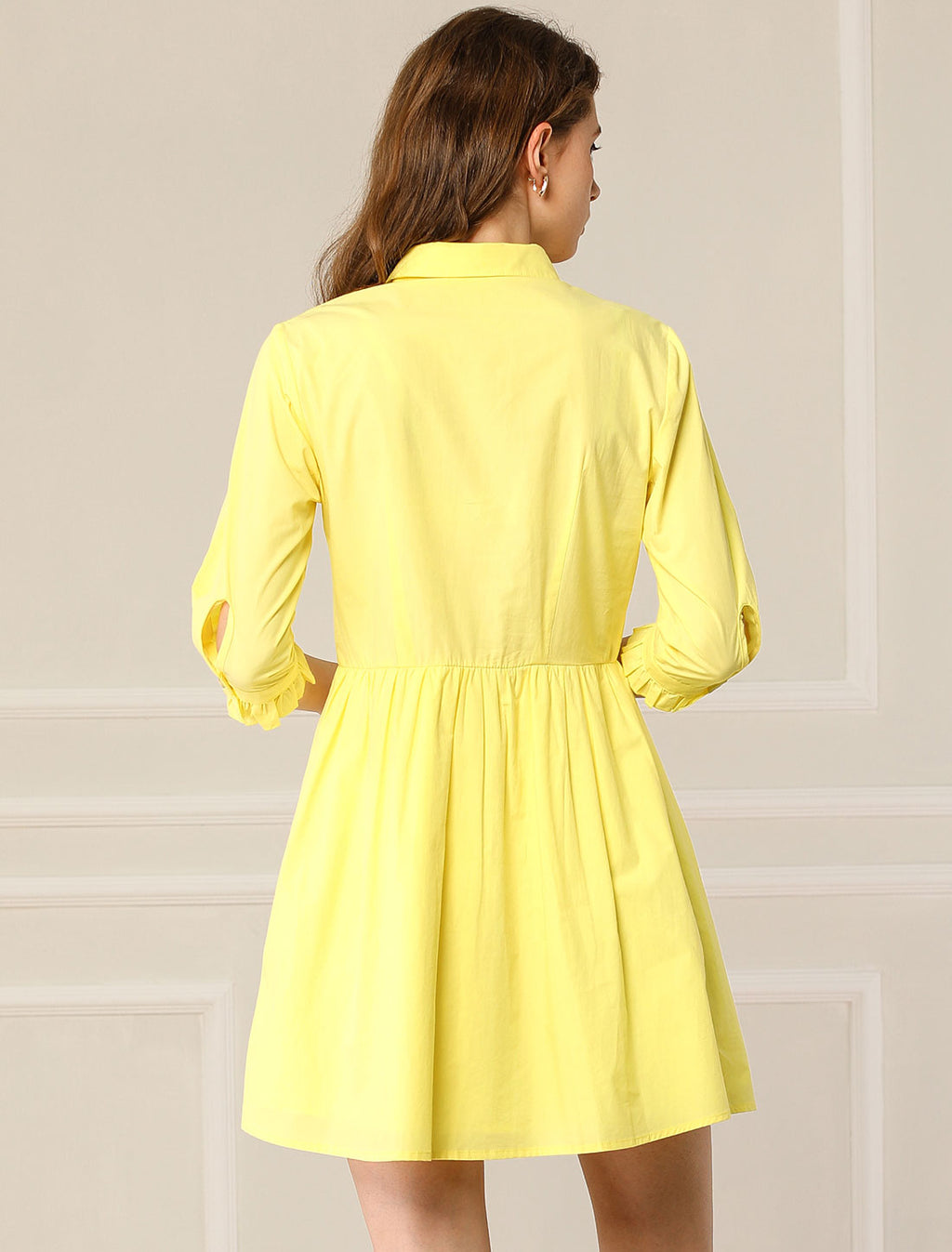 Point-Collar Ruched Dress