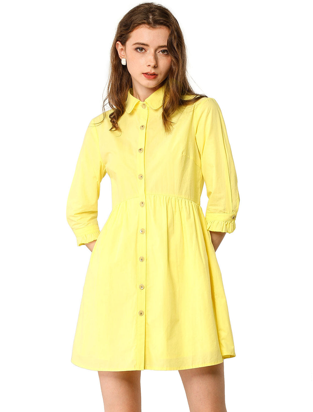 Point-Collar Ruched Dress