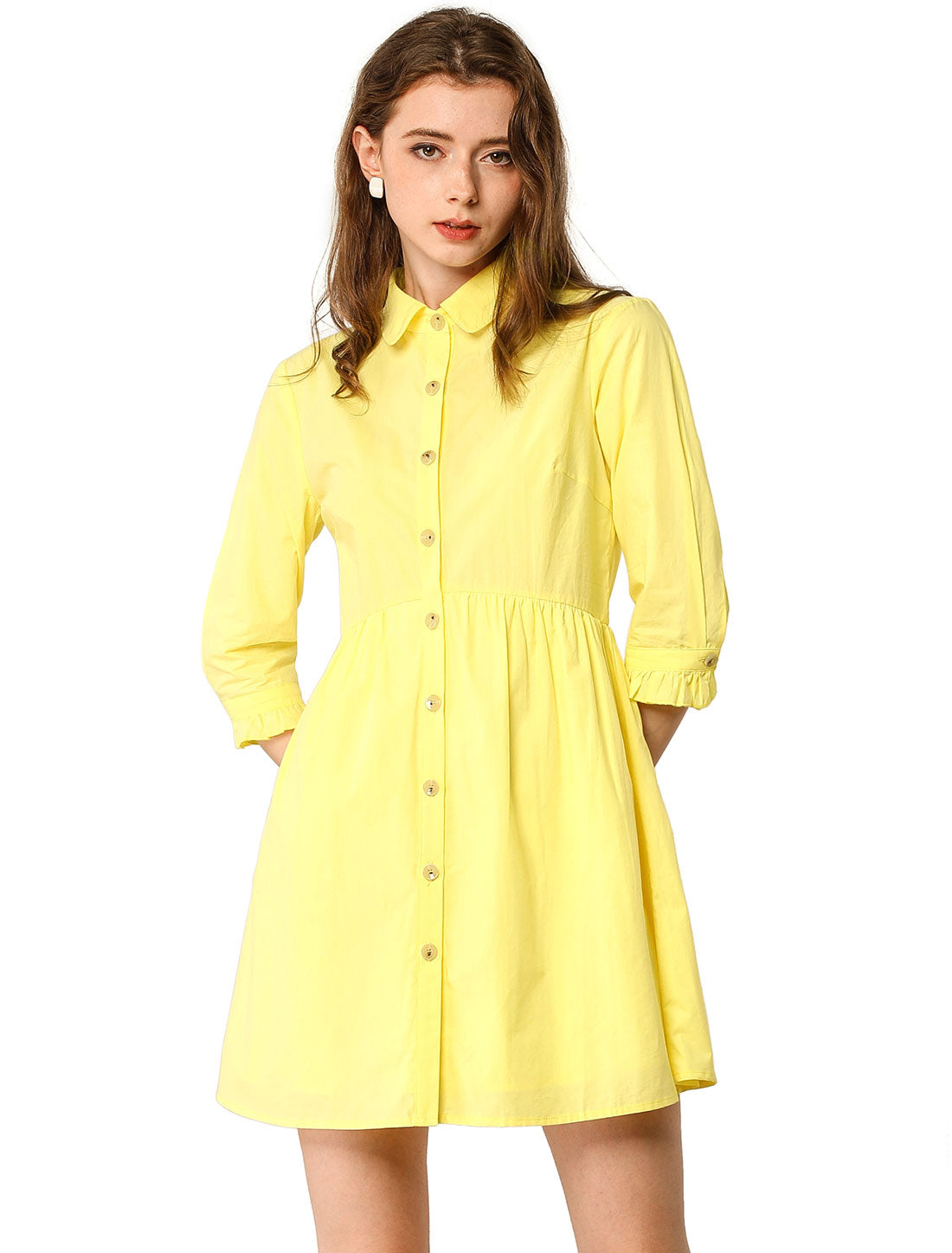 Point-Collar Ruched Dress