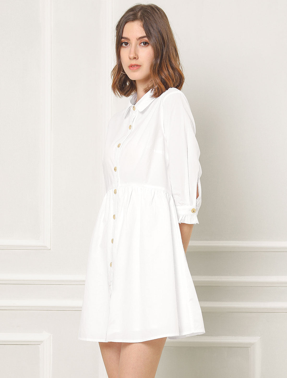 Point-Collar Ruched Dress