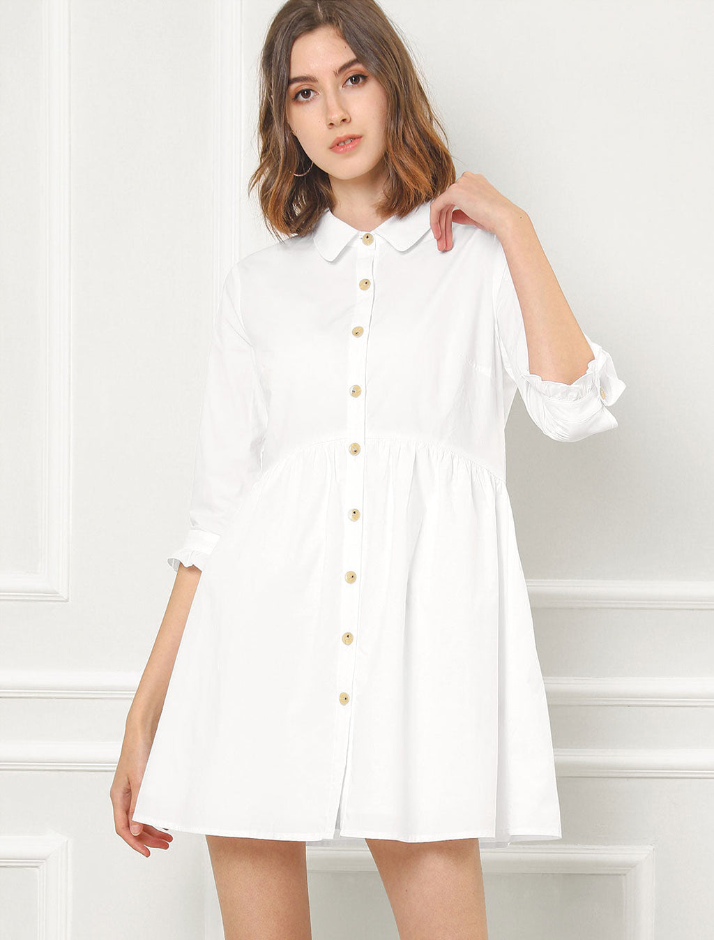 Point-Collar Ruched Dress