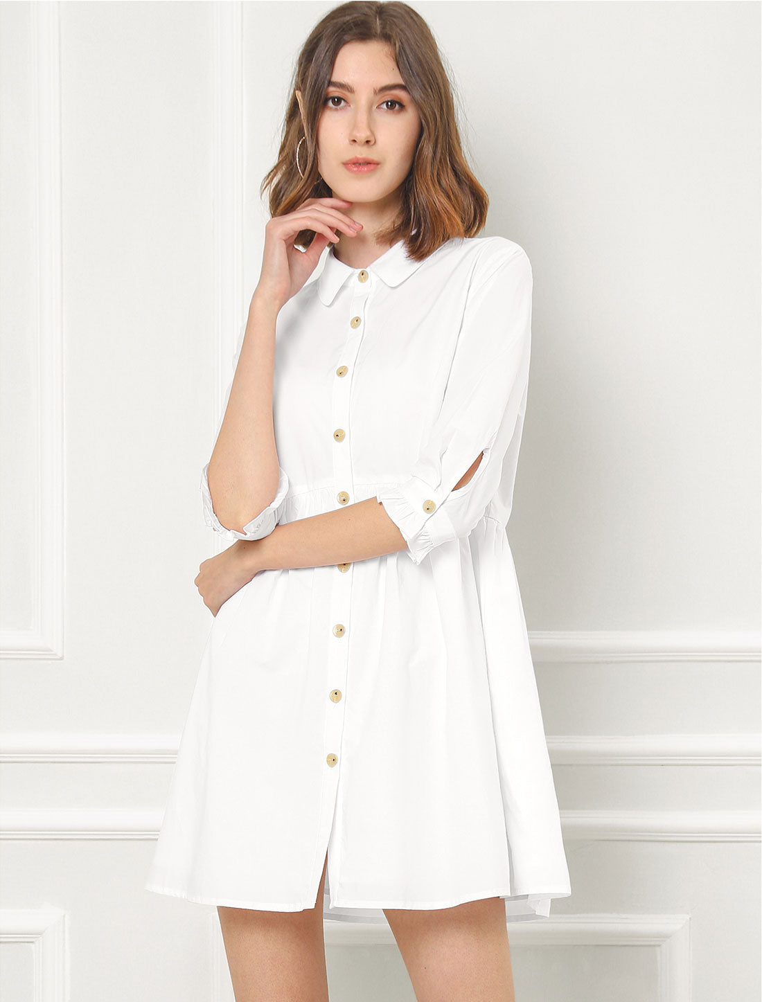 Point-Collar Ruched Dress
