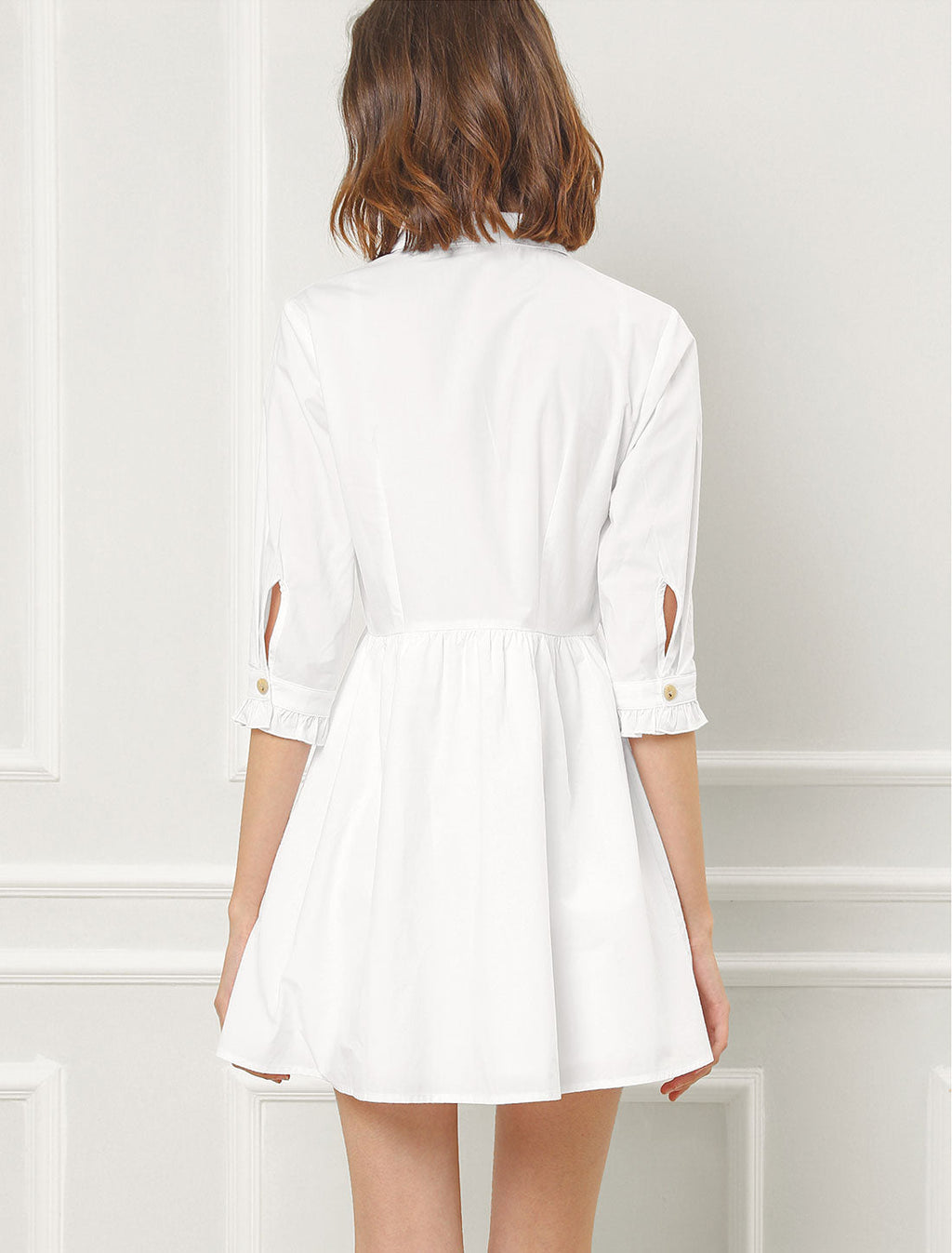 Point-Collar Ruched Dress