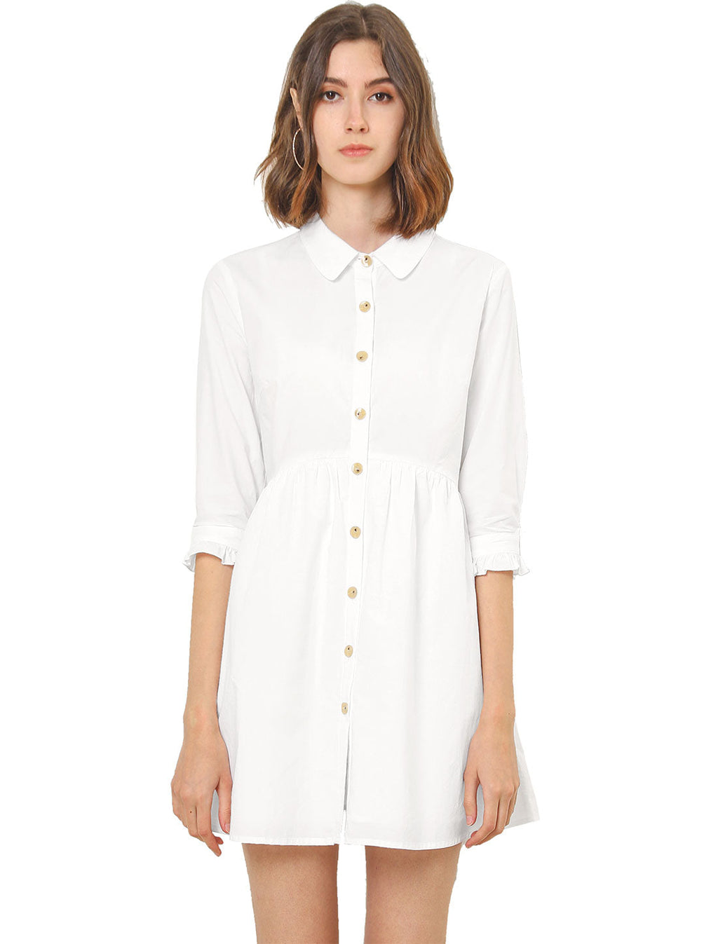 Point-Collar Ruched Dress
