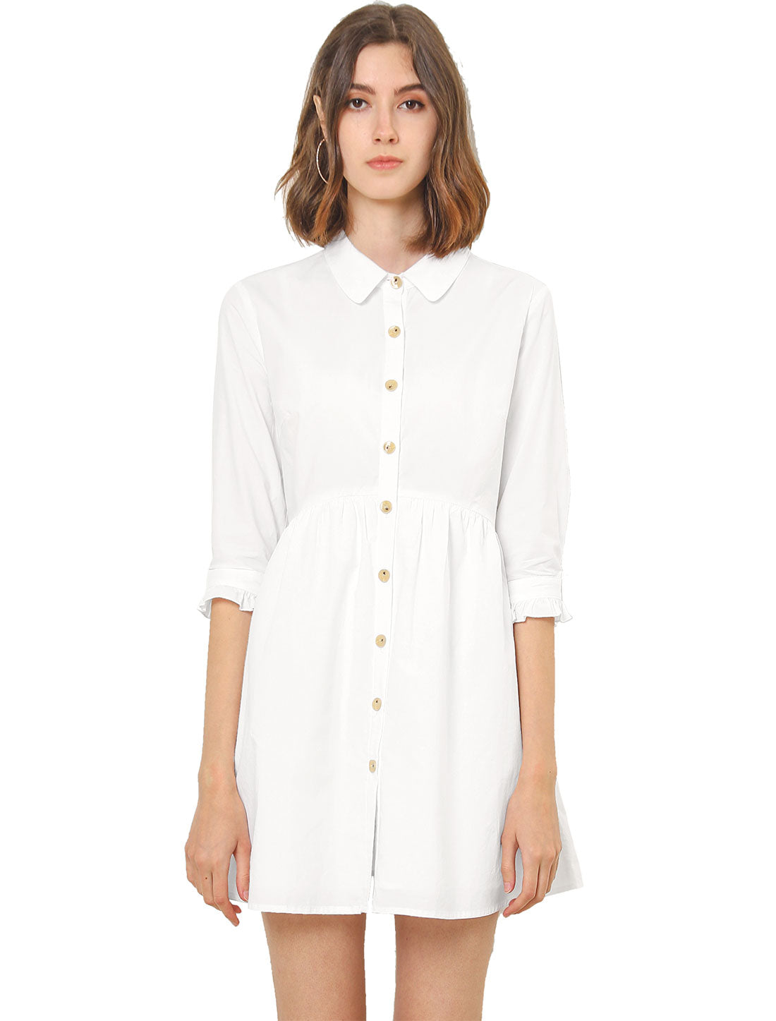 Point-Collar Ruched Dress