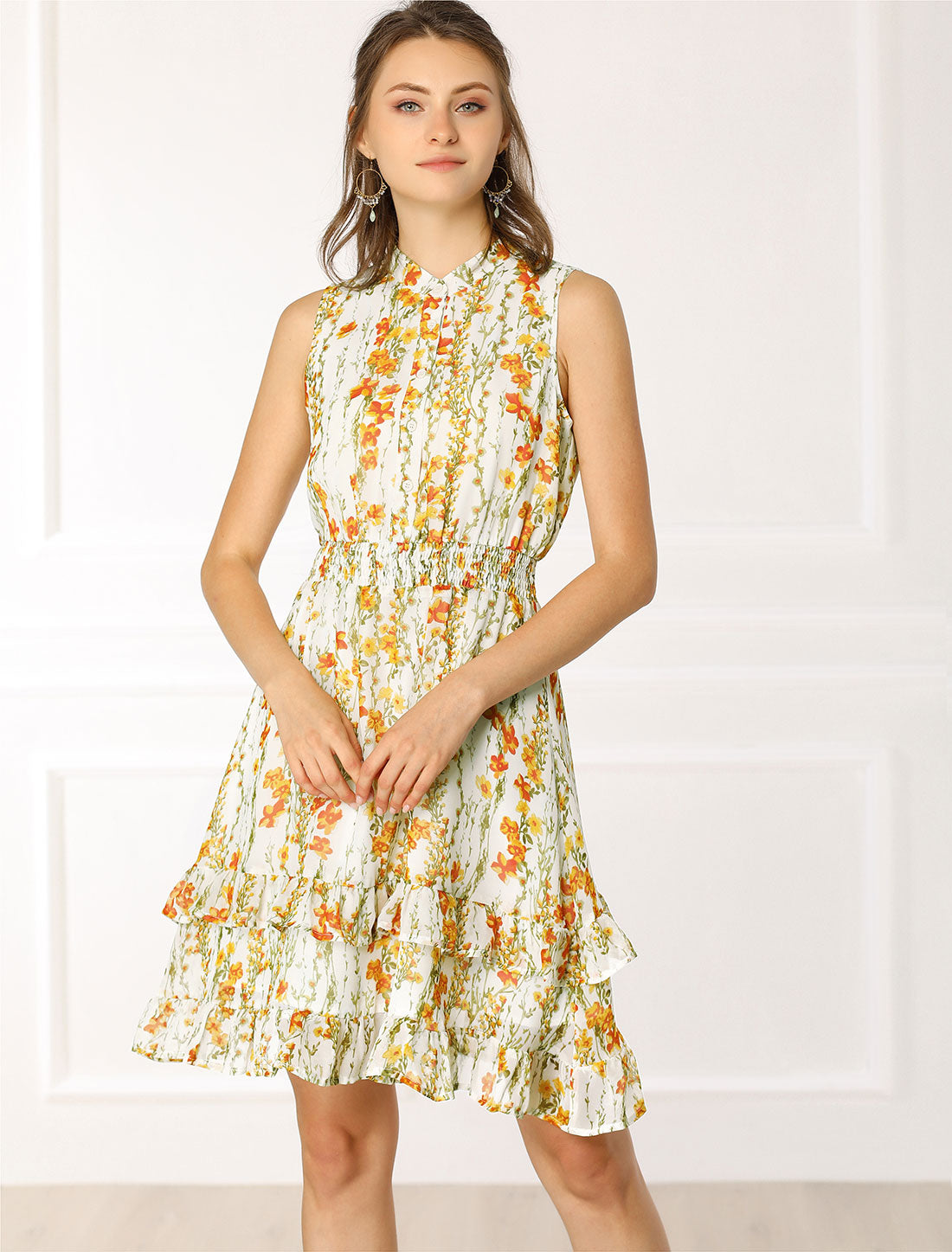Floral Standing Collar Dress