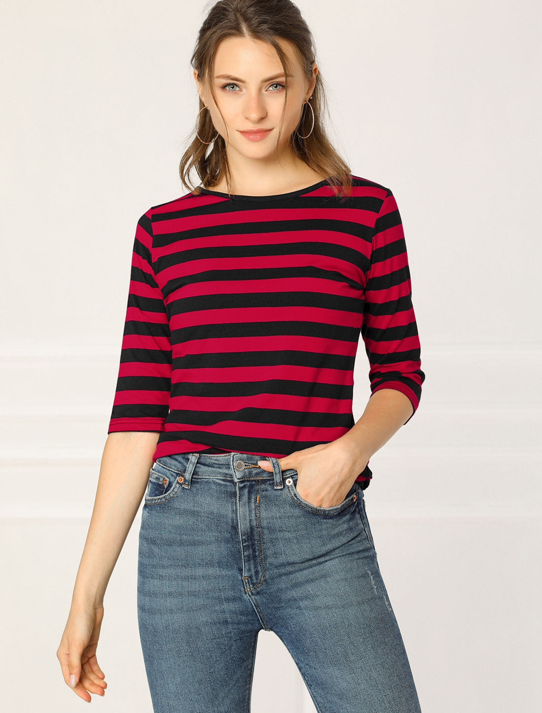 Round Neck Elbow Animal Print Tee