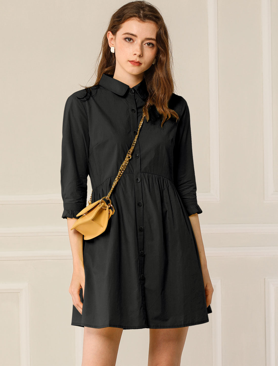 Point-Collar Ruched Dress