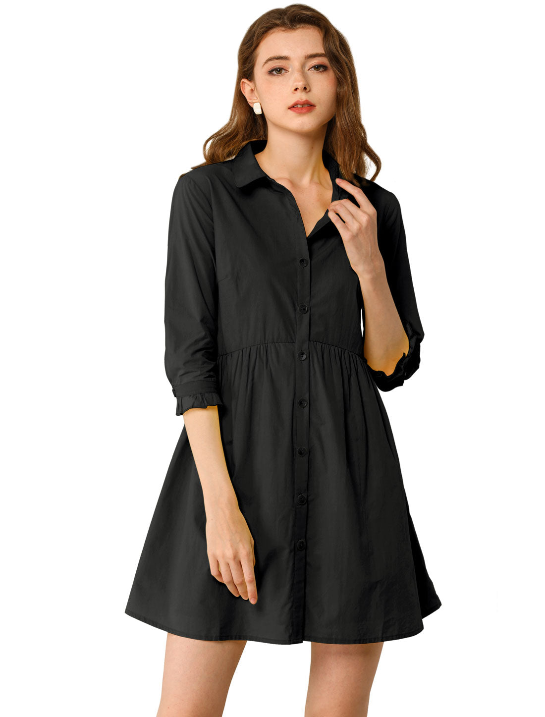 Point-Collar Ruched Dress