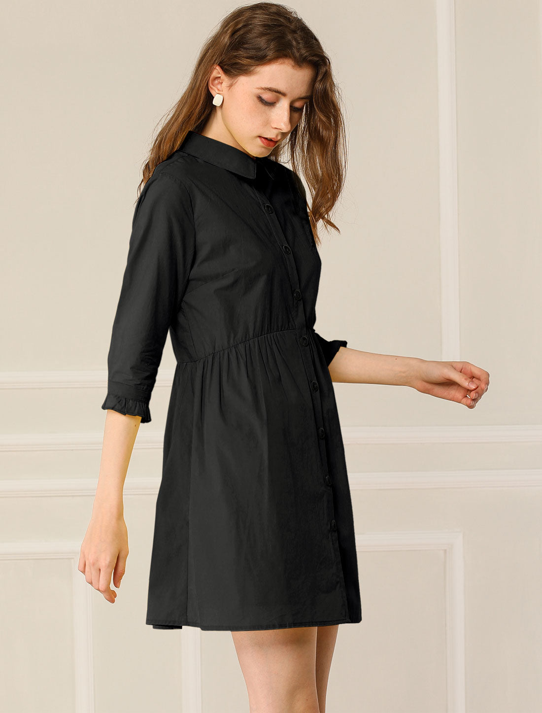 Point-Collar Ruched Dress