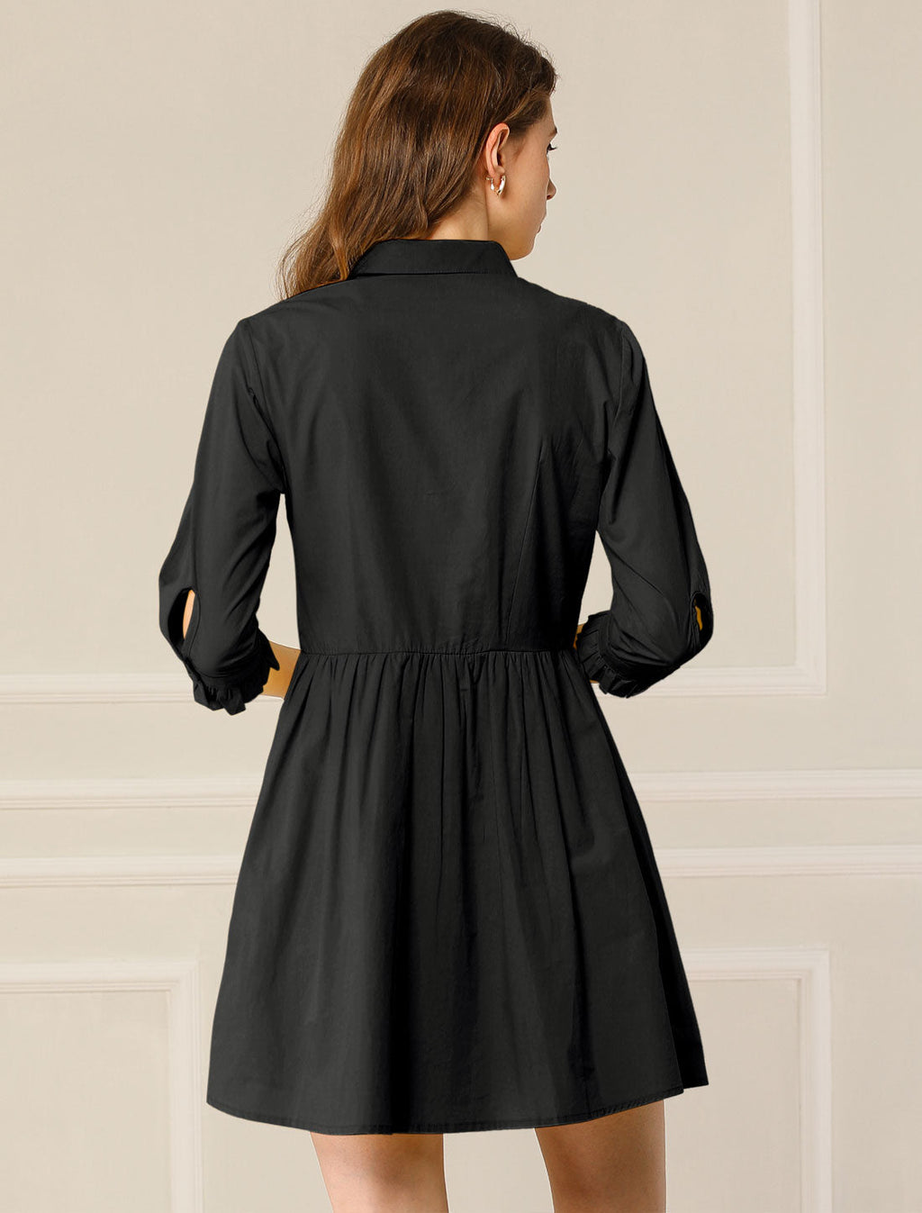 Point-Collar Ruched Dress
