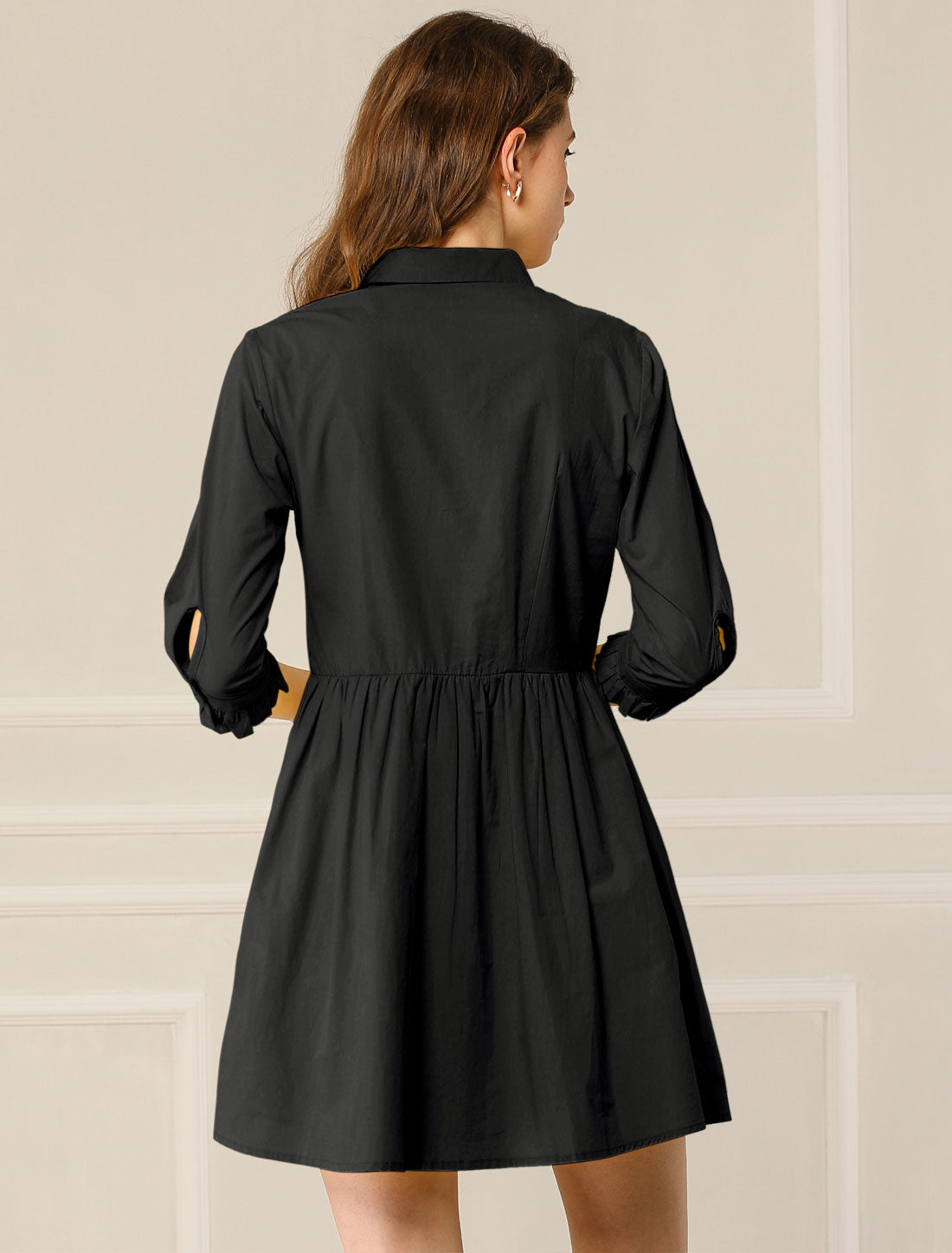 Point-Collar Ruched Dress