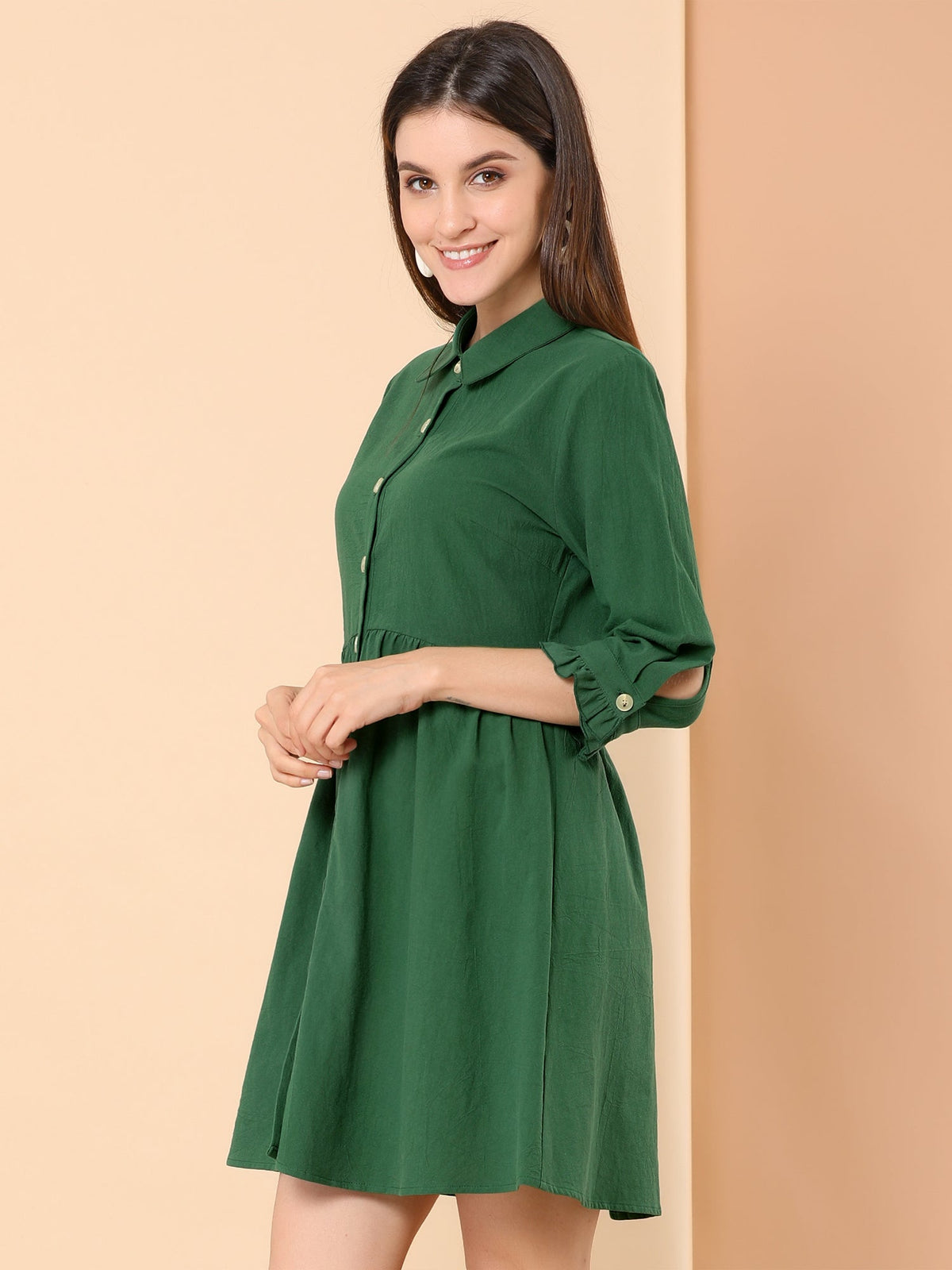 Point-Collar Ruched Dress