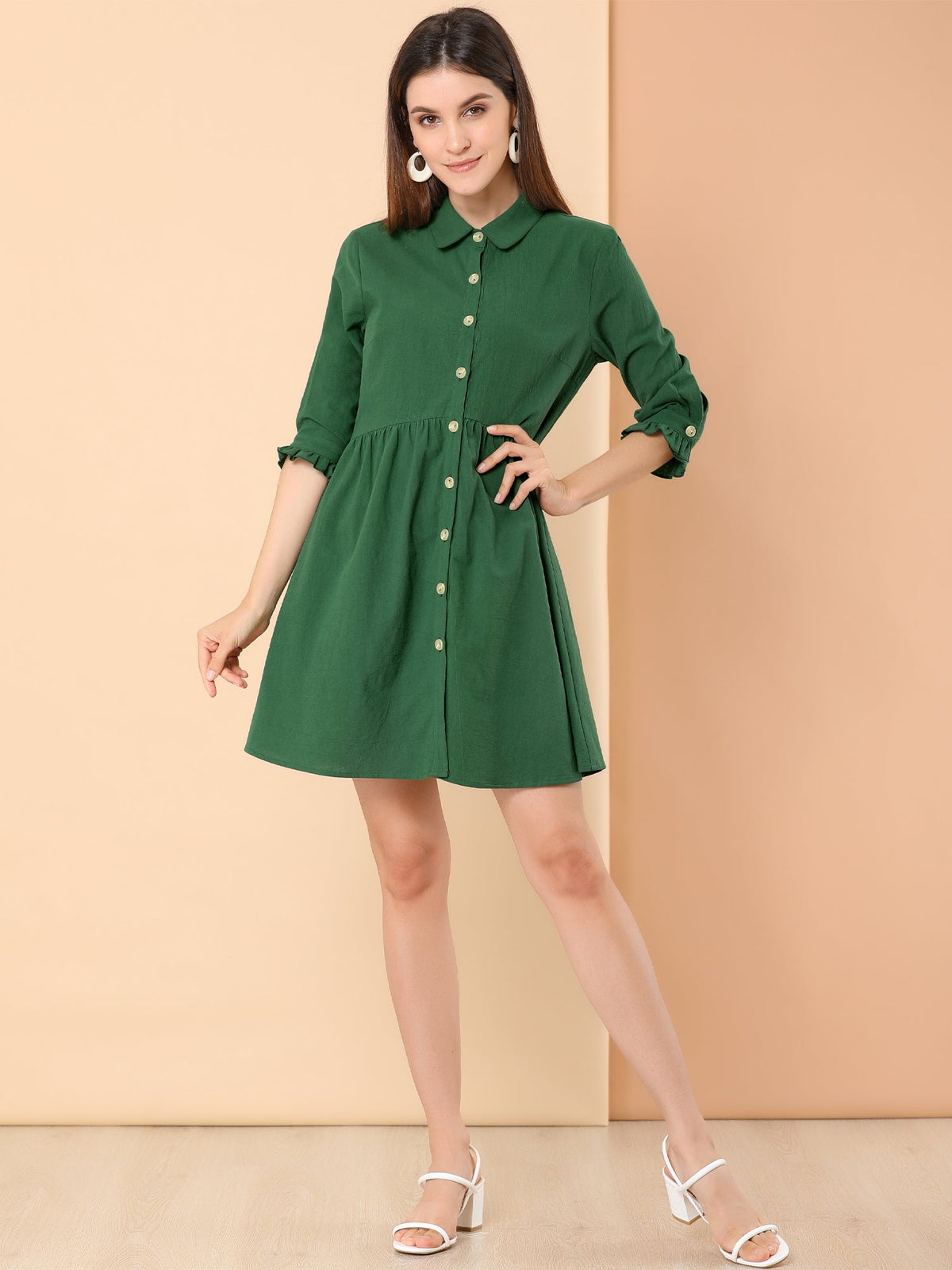 Point-Collar Ruched Dress