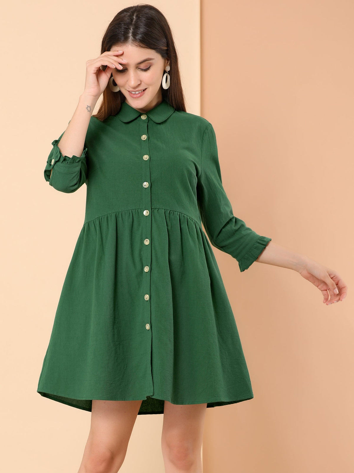 Point-Collar Ruched Dress