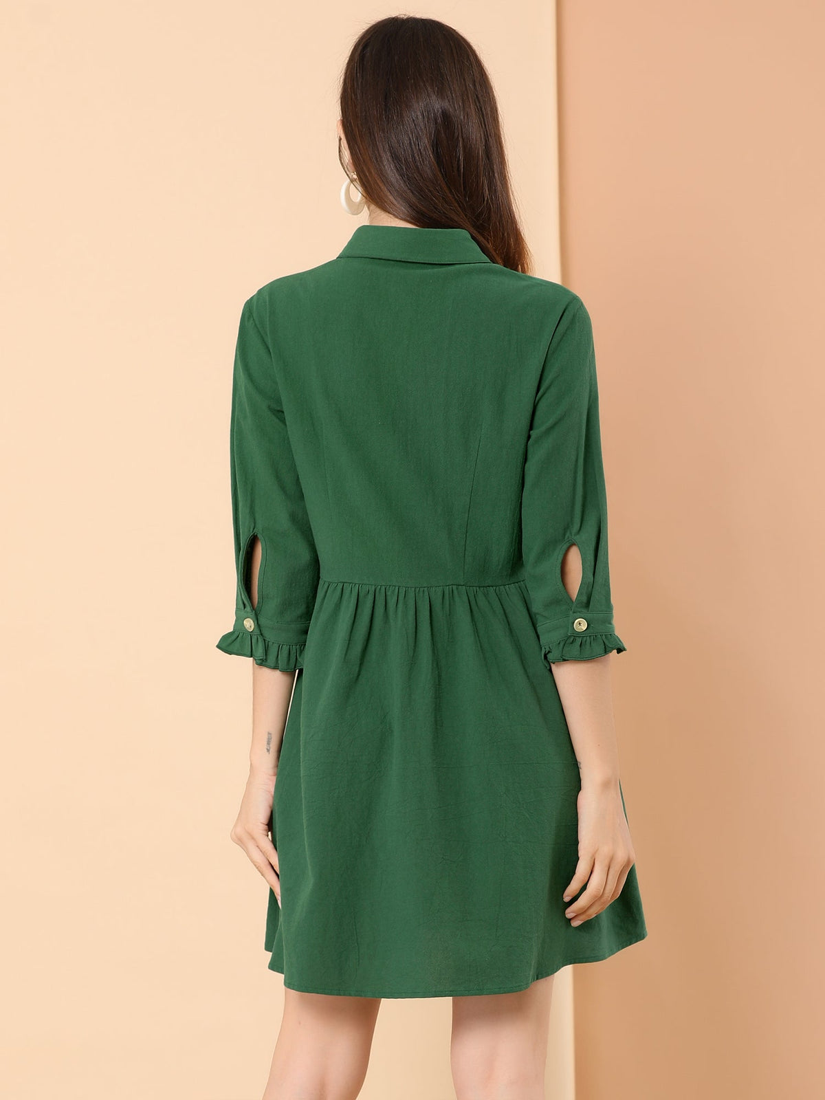 Point-Collar Ruched Dress