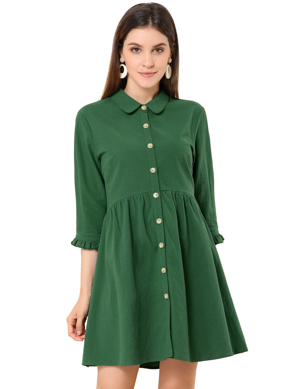 Point-Collar Ruched Dress