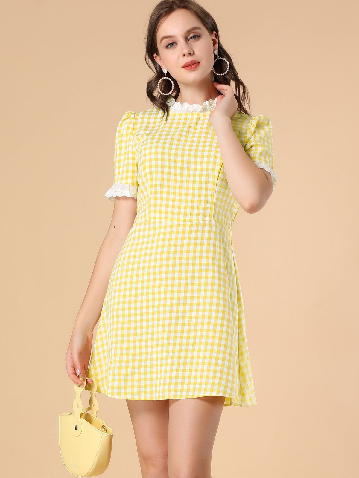 Ruffle Neck Contrast Pane Dress