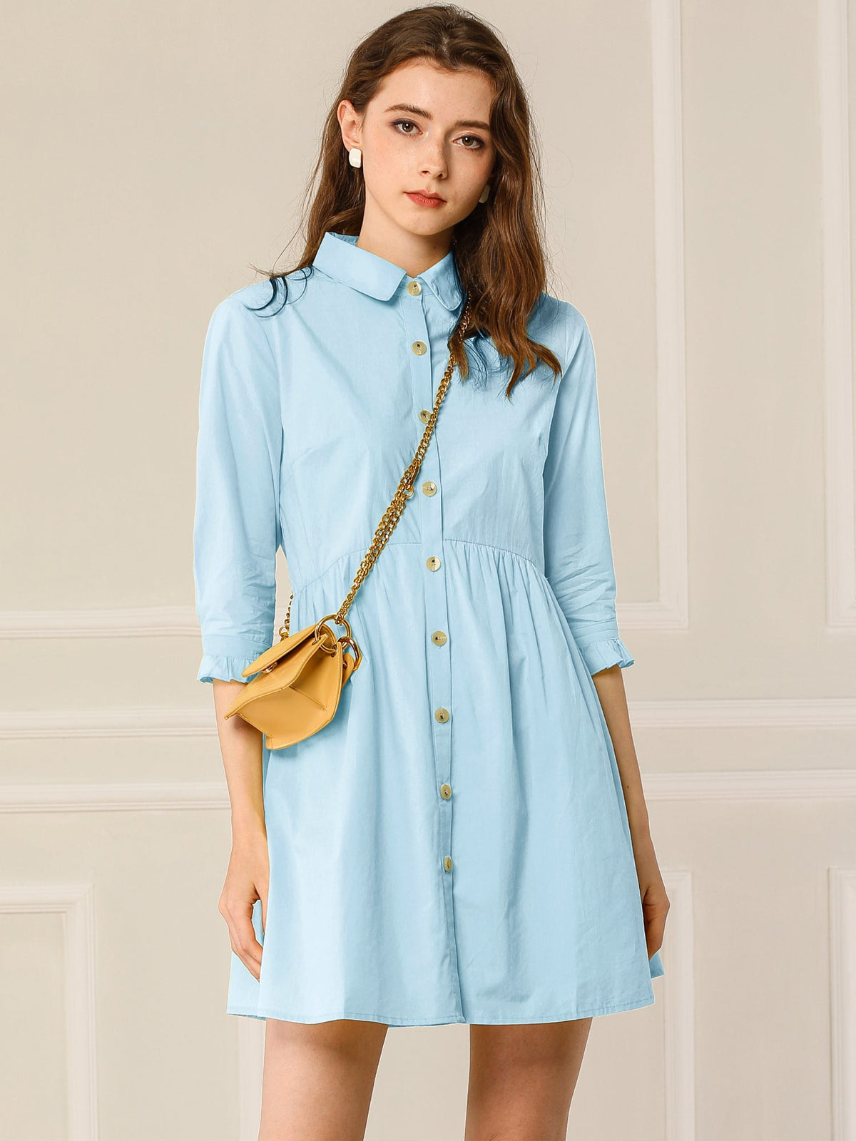 Point-Collar Ruched Dress