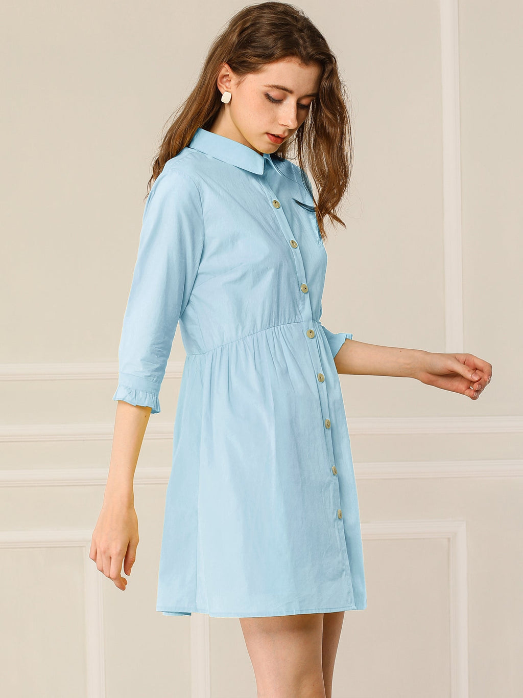 Point-Collar Ruched Dress