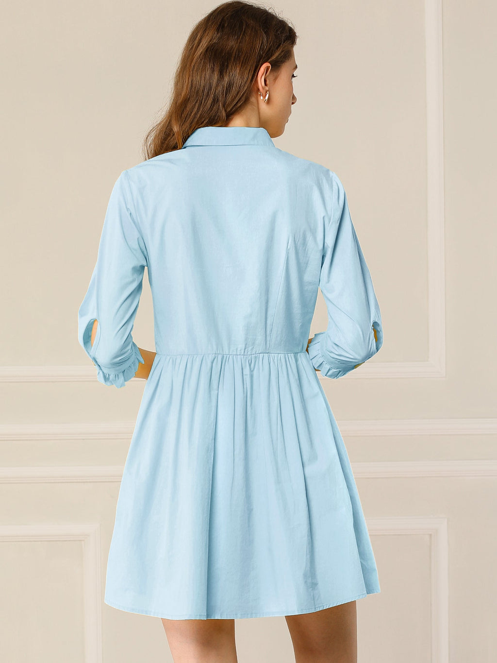 Point-Collar Ruched Dress