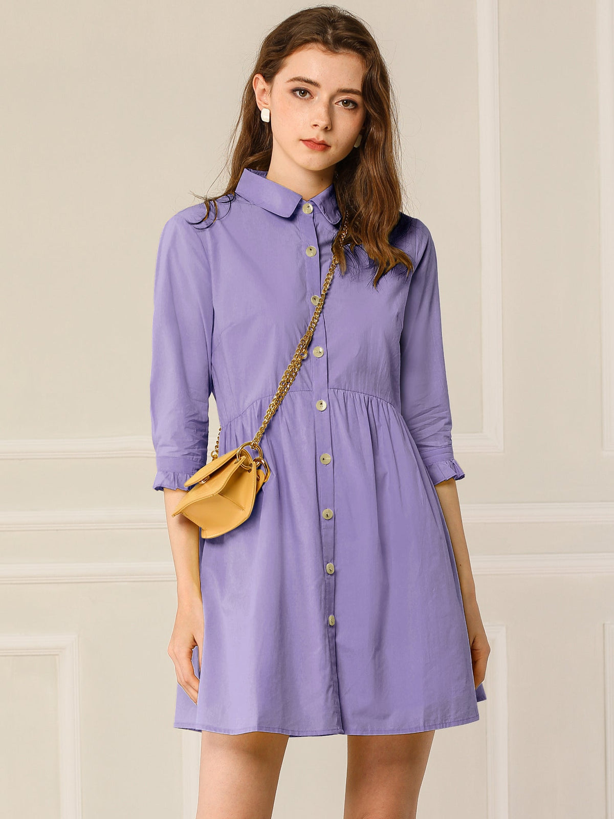Point-Collar Ruched Dress
