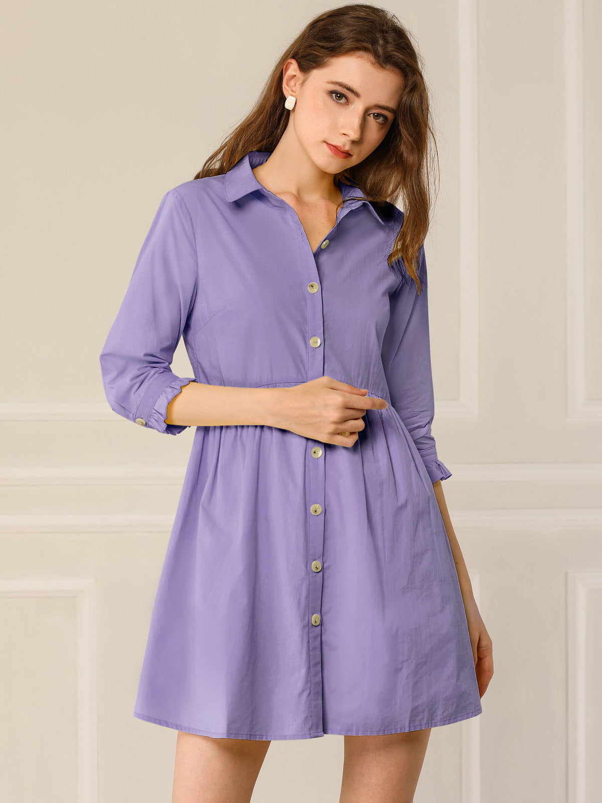 Point-Collar Ruched Dress