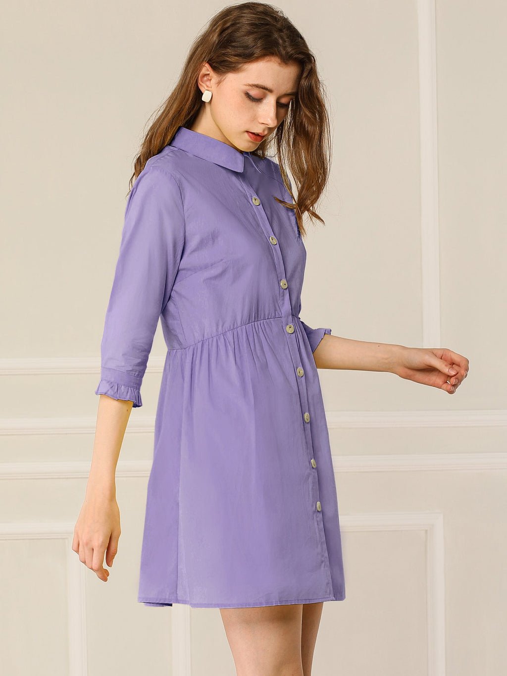 Point-Collar Ruched Dress