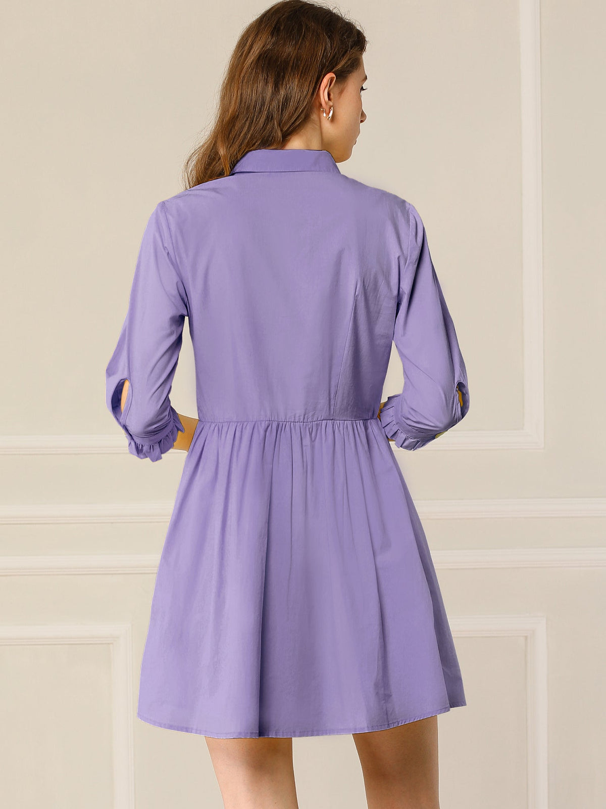 Point-Collar Ruched Dress
