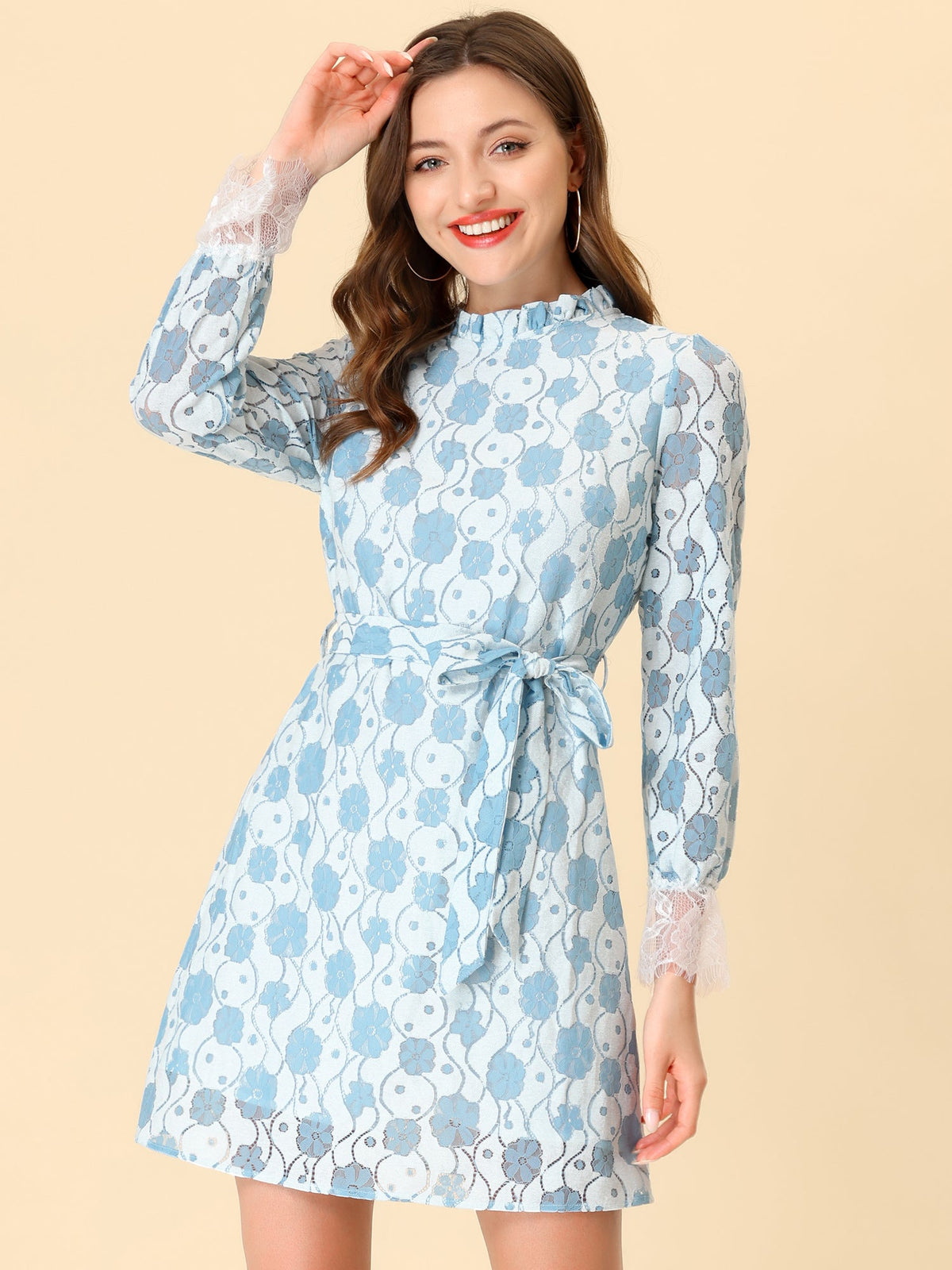 Floral Lace Crew Neck Dress