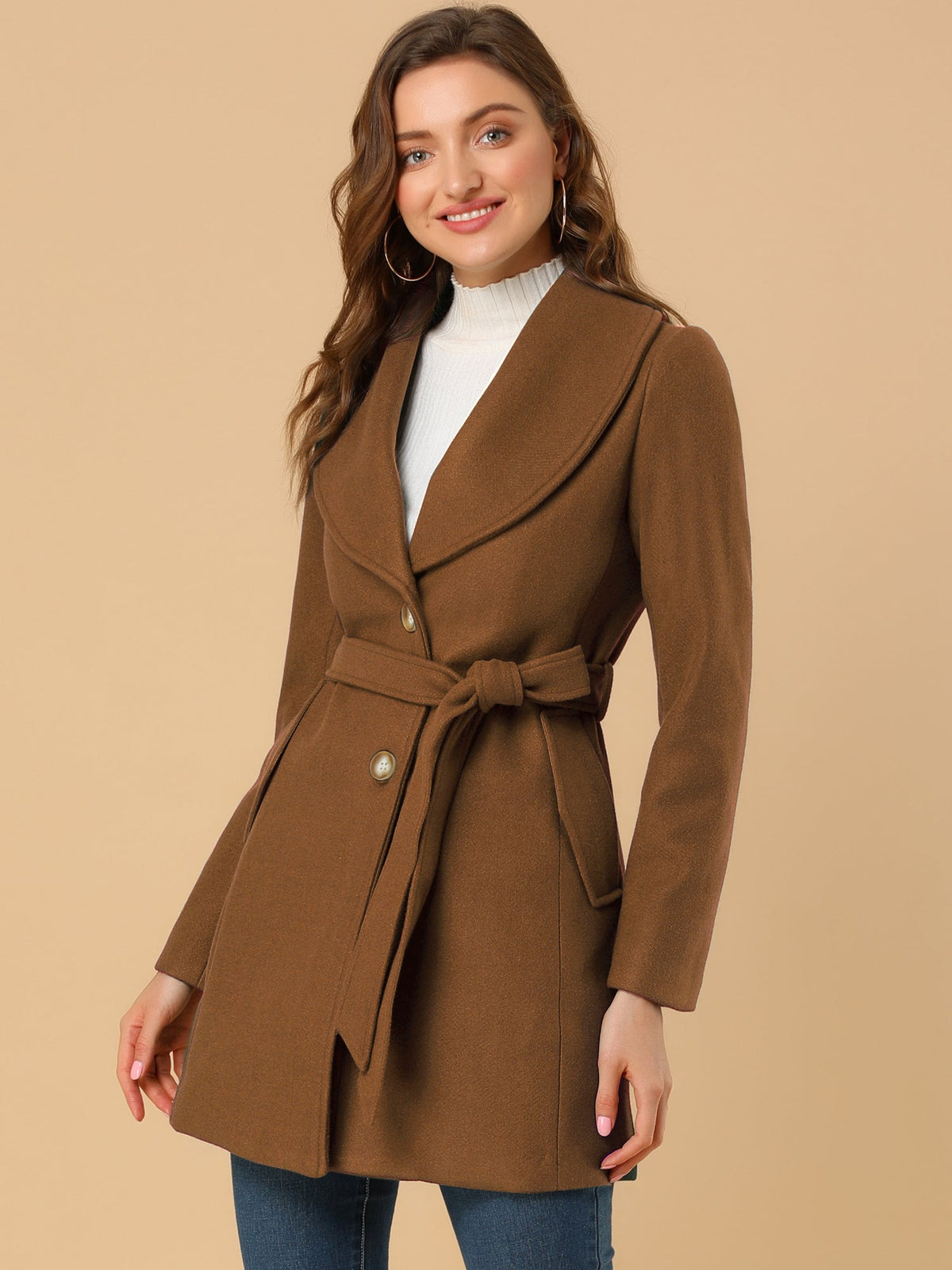 Round Lapel Belted Trench