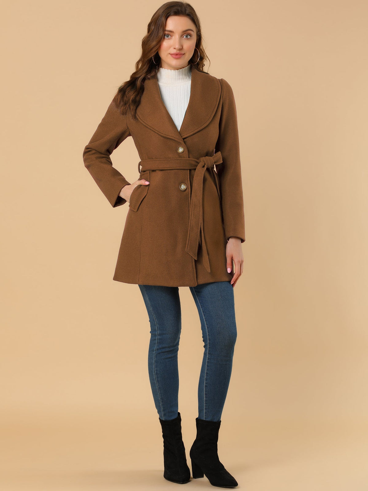 Round Lapel Belted Trench