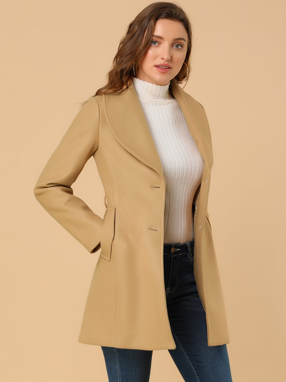 Round Lapel Belted Trench