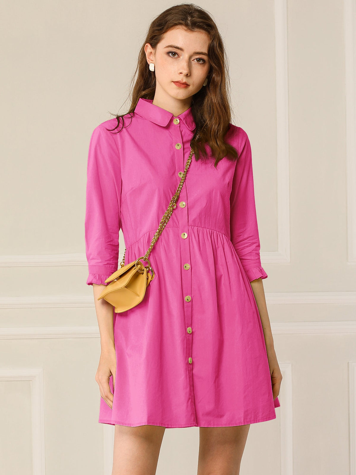Point-Collar Ruched Dress