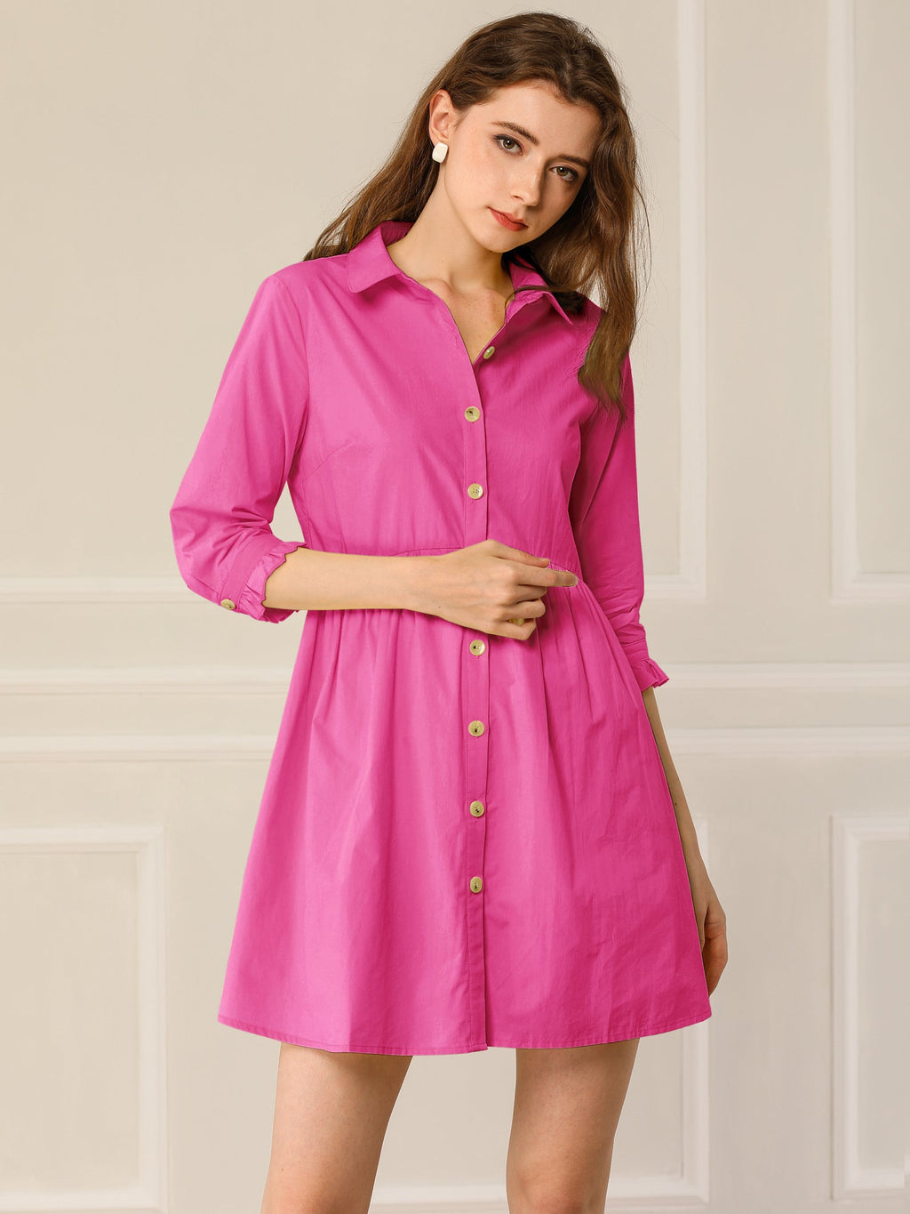Point-Collar Ruched Dress
