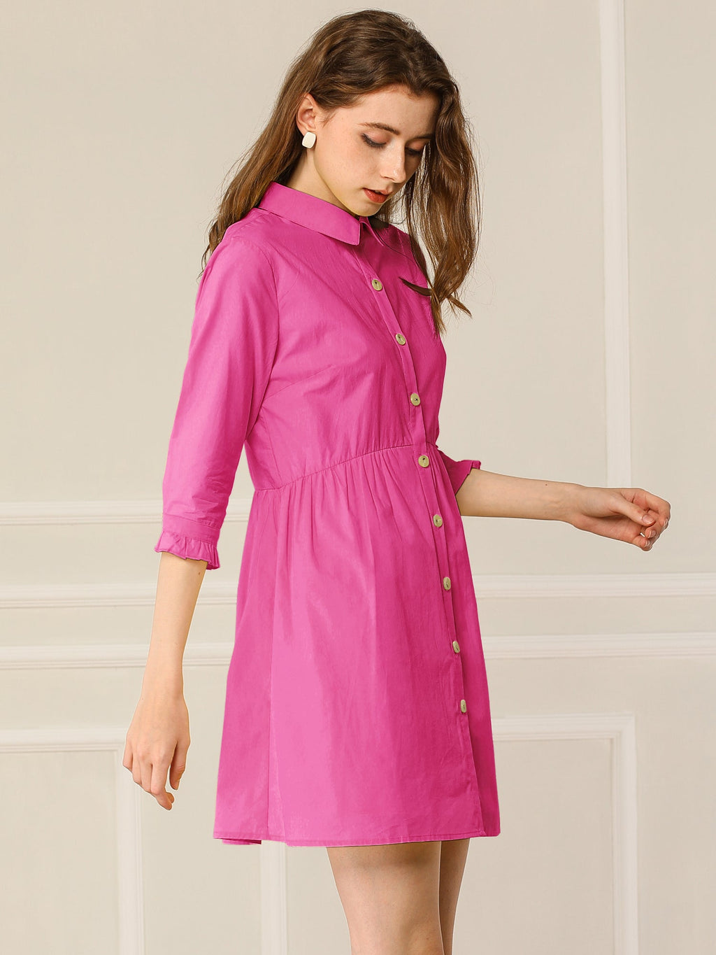 Point-Collar Ruched Dress