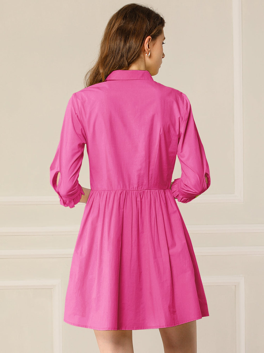Point-Collar Ruched Dress
