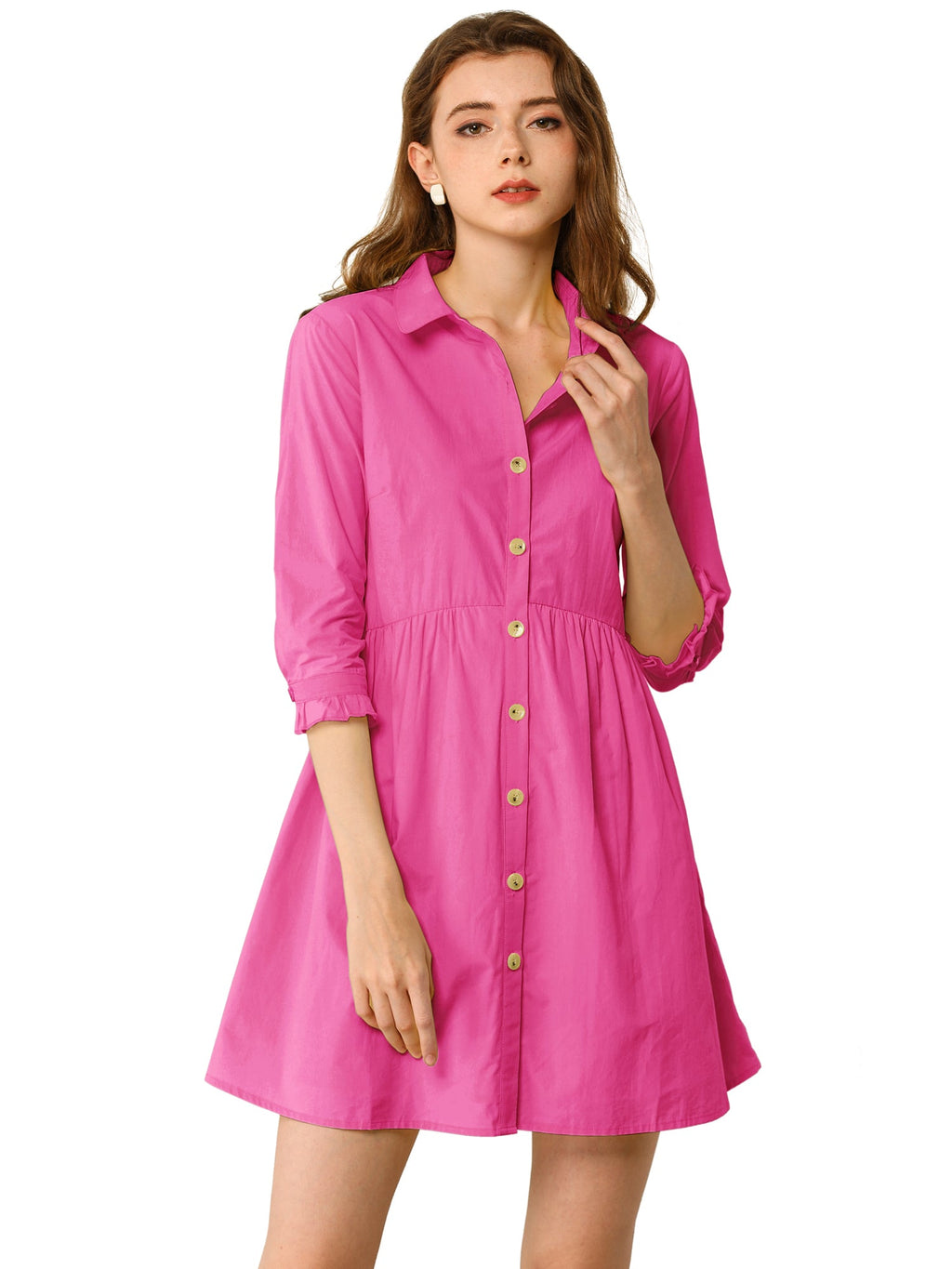 Point-Collar Ruched Dress