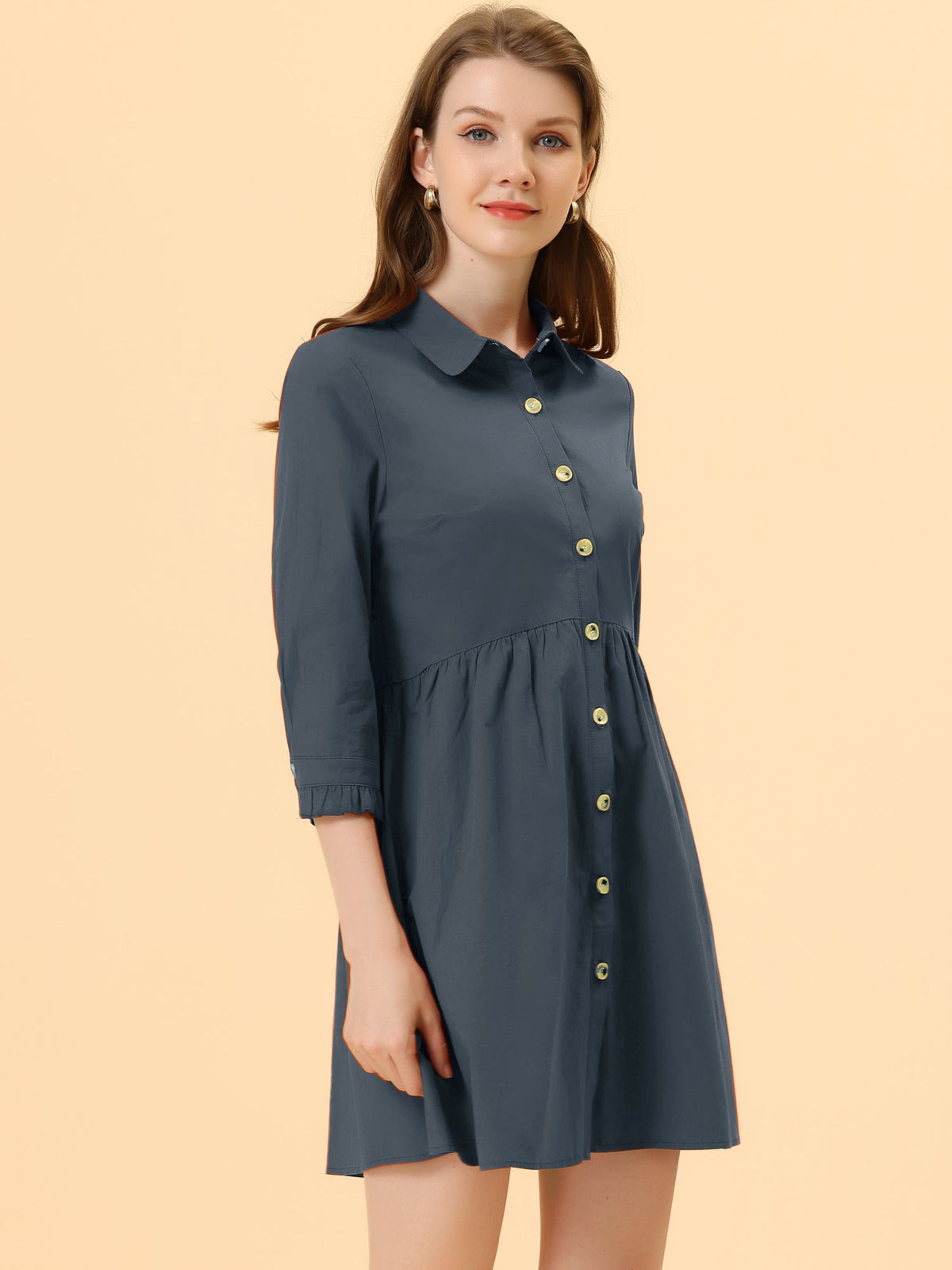 Point-Collar Ruched Dress