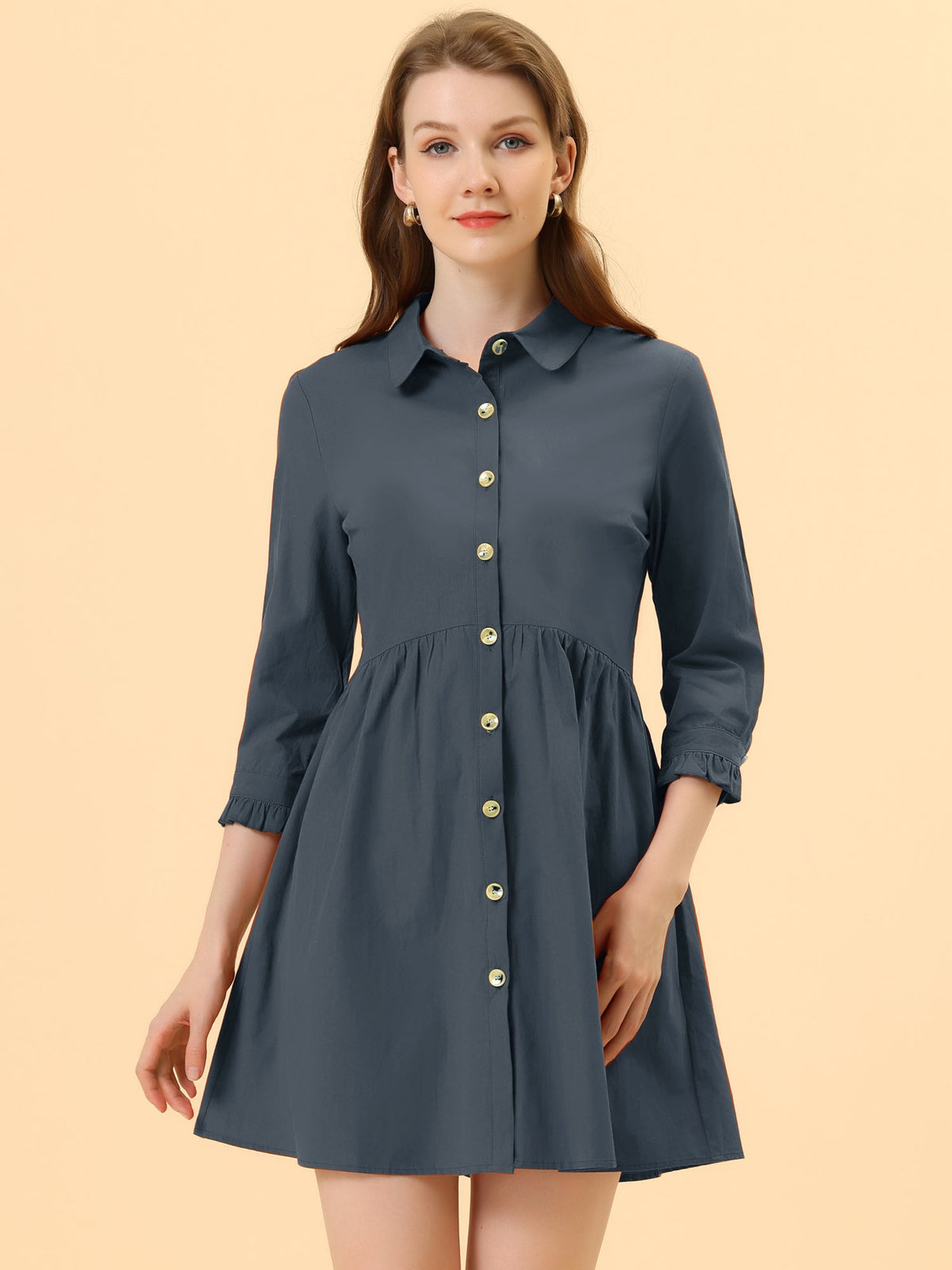 Point-Collar Ruched Dress