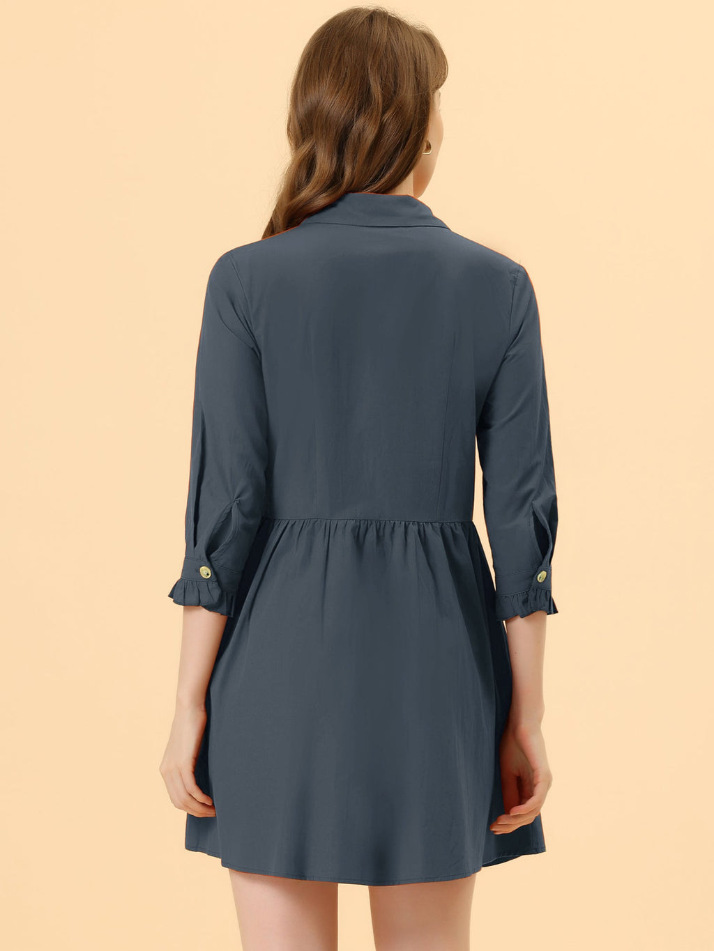 Point-Collar Ruched Dress