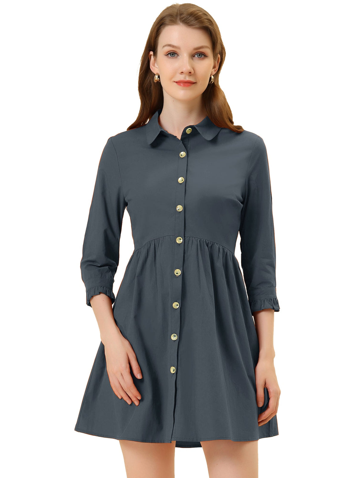 Point-Collar Ruched Dress