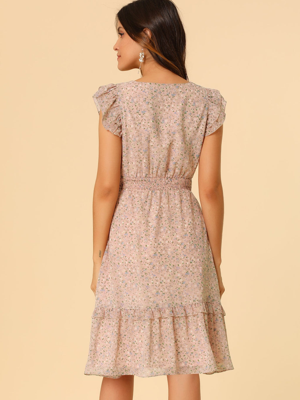 V-Neck Floral Flutter Dress
