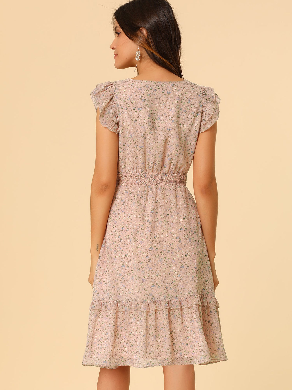 V-Neck Floral Flutter Dress