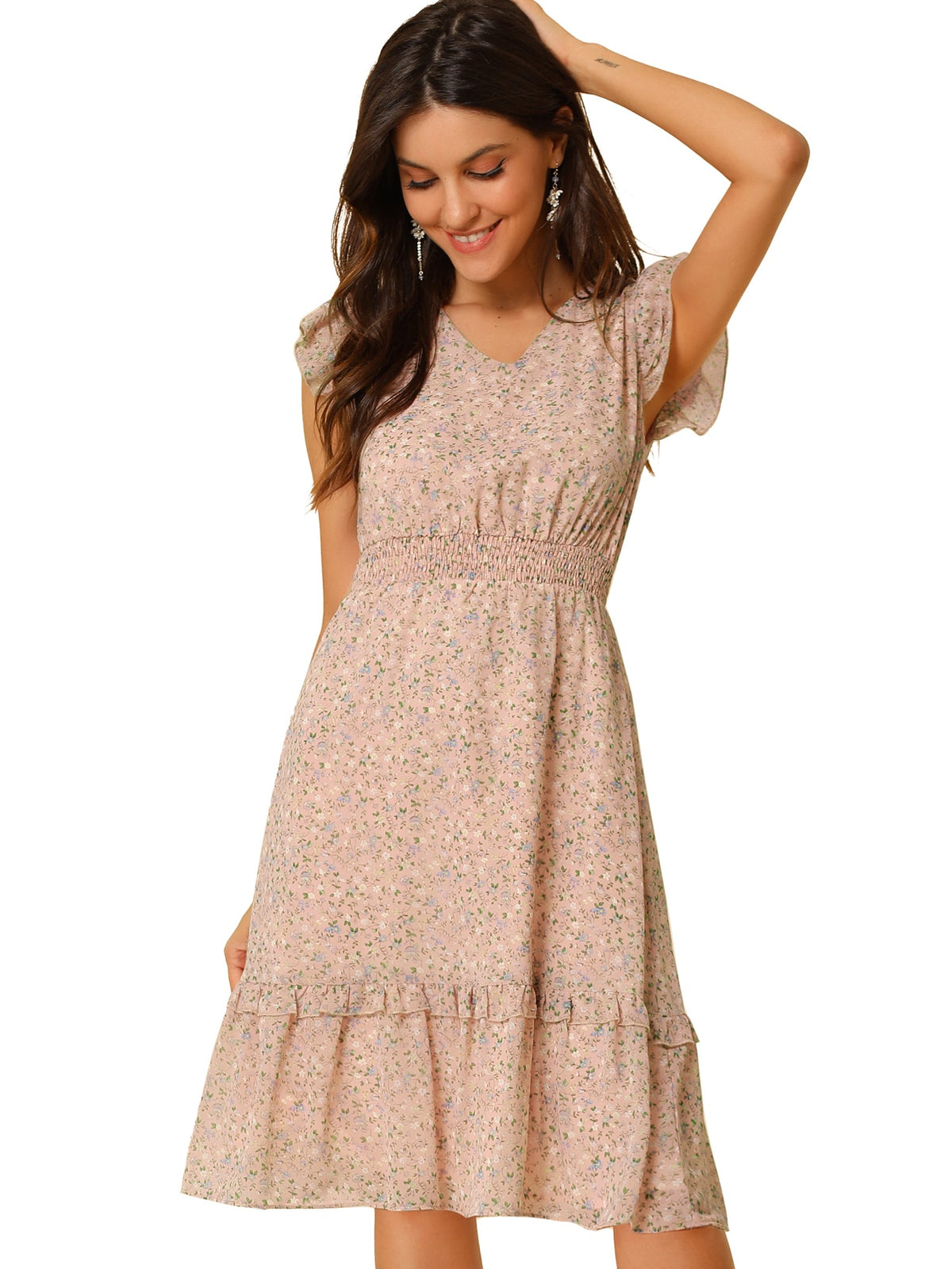 V-Neck Floral Flutter Dress