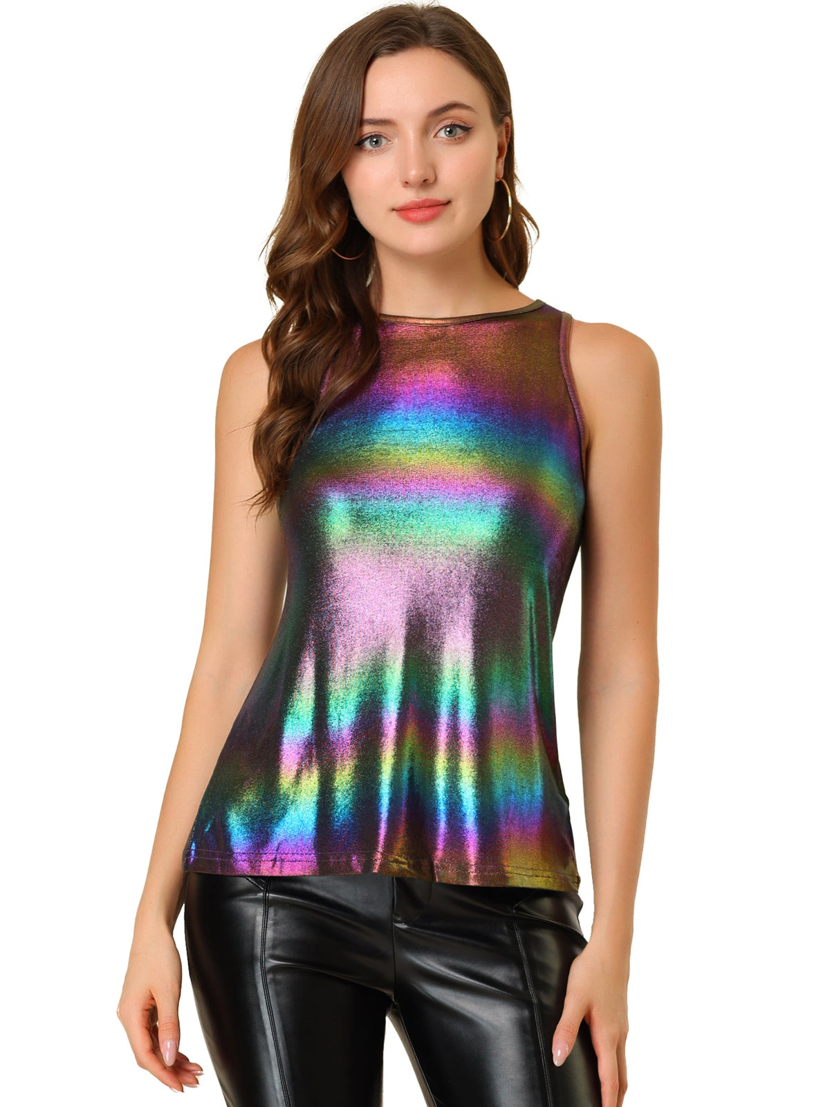 Metallic Crew Neck Sleeveless Top